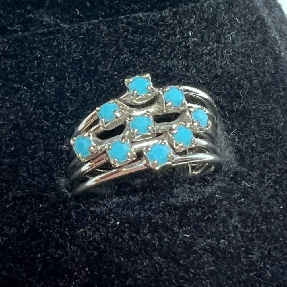 Aqua 9-Stone 5-Band Silver-tone Ring Size 6 in Gift Box